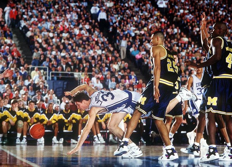 Christian Laettner scrambles for a loose ball during the 1992 NCAA championship game in Minneapolis.
