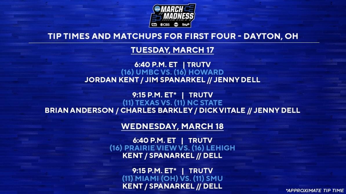 March Madness Tip times